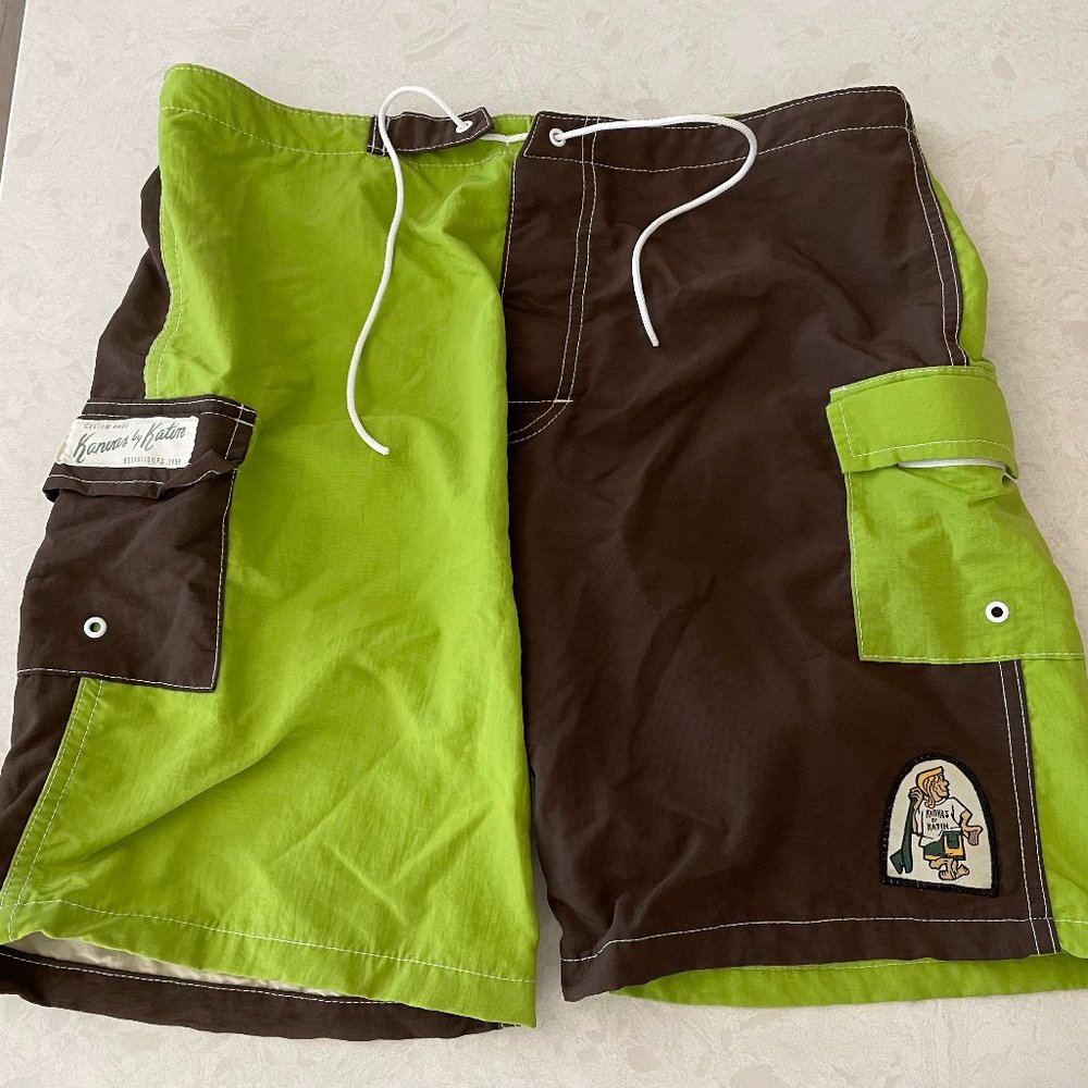 Board Shorts Swim Trunks Size 32 Brown Lime Green